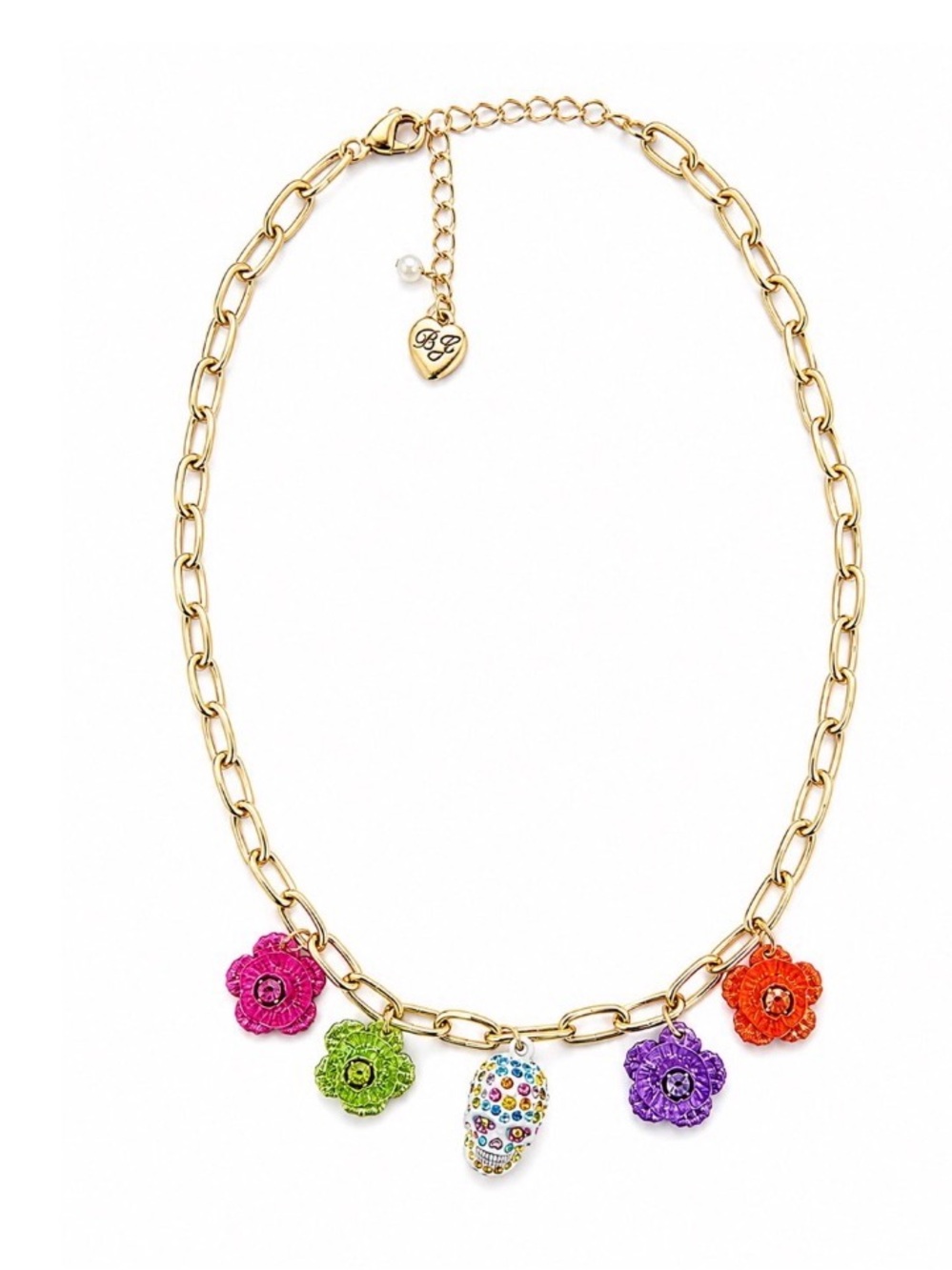 NWT ⚜️💖⚜️ Betsey Johnson Halloween Sugar Skull and Flowers Necklace - Picture 9 of 12